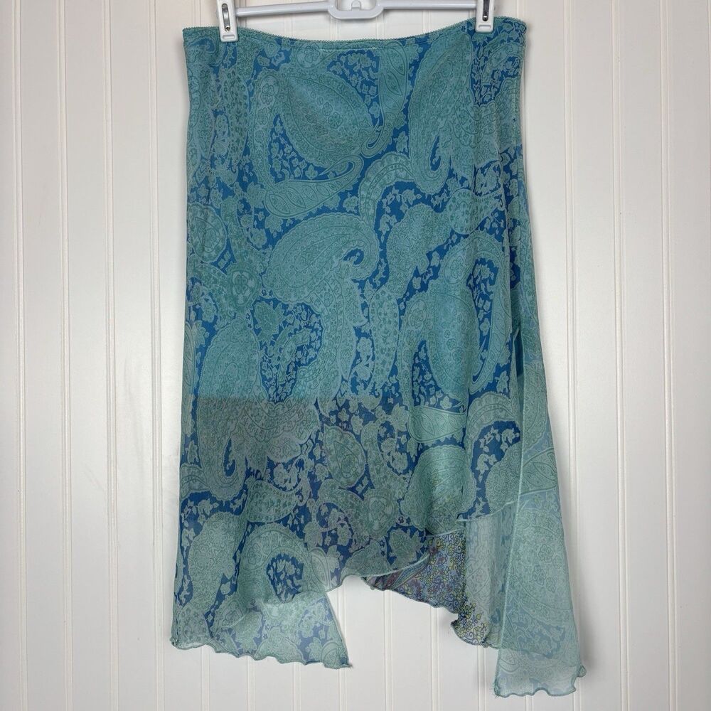 Vtg Y2K Asymmetric Women Fairy Grunge Sheer Skirt Sz L Paisley Blue Artsy Unique - Picture 2 of 11